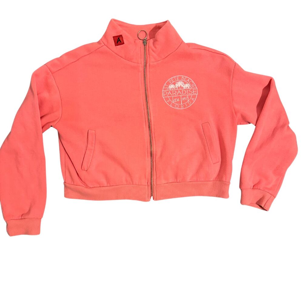 St Pete Beach cropped Zipup Pink Sweatshirt Medium